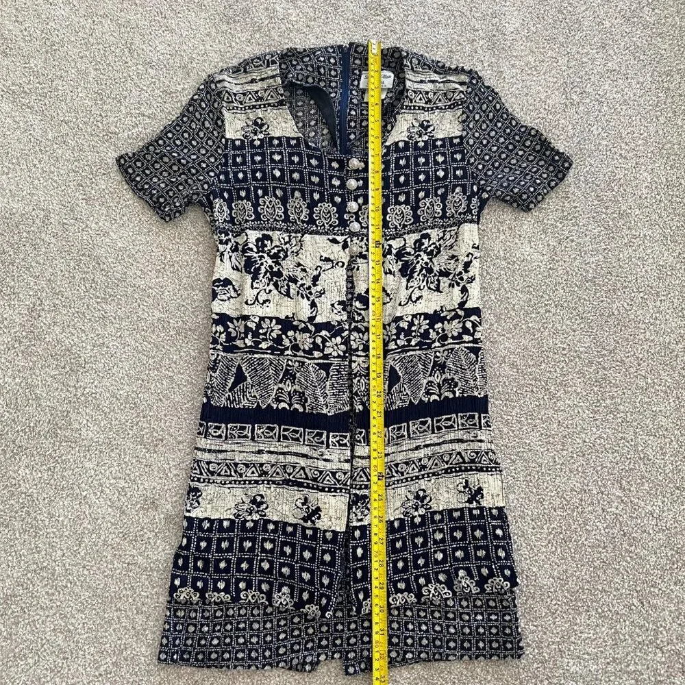Vintage 90s Stuart Alan Boho Split Hem Geometric Floral Henley Button Dress P6 - Picture 13 of 13
